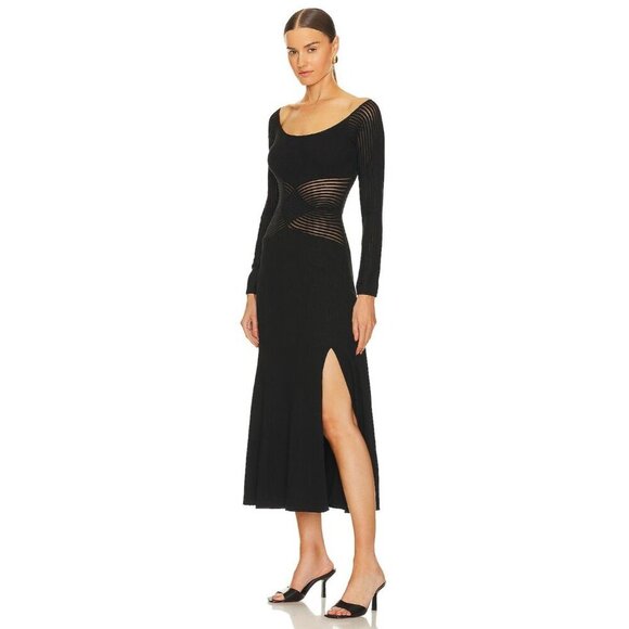 SOVERE Tilt Knit Dress in Black XSmall Womens Midi Sweater Cut out - Picture 2 of 13